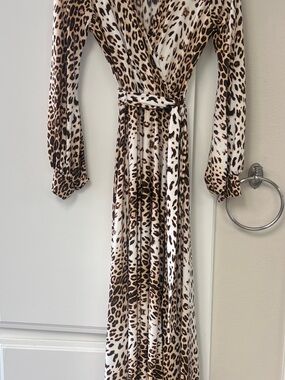 Leopard-Print Wrap Maxi Dress in Brown and Cream